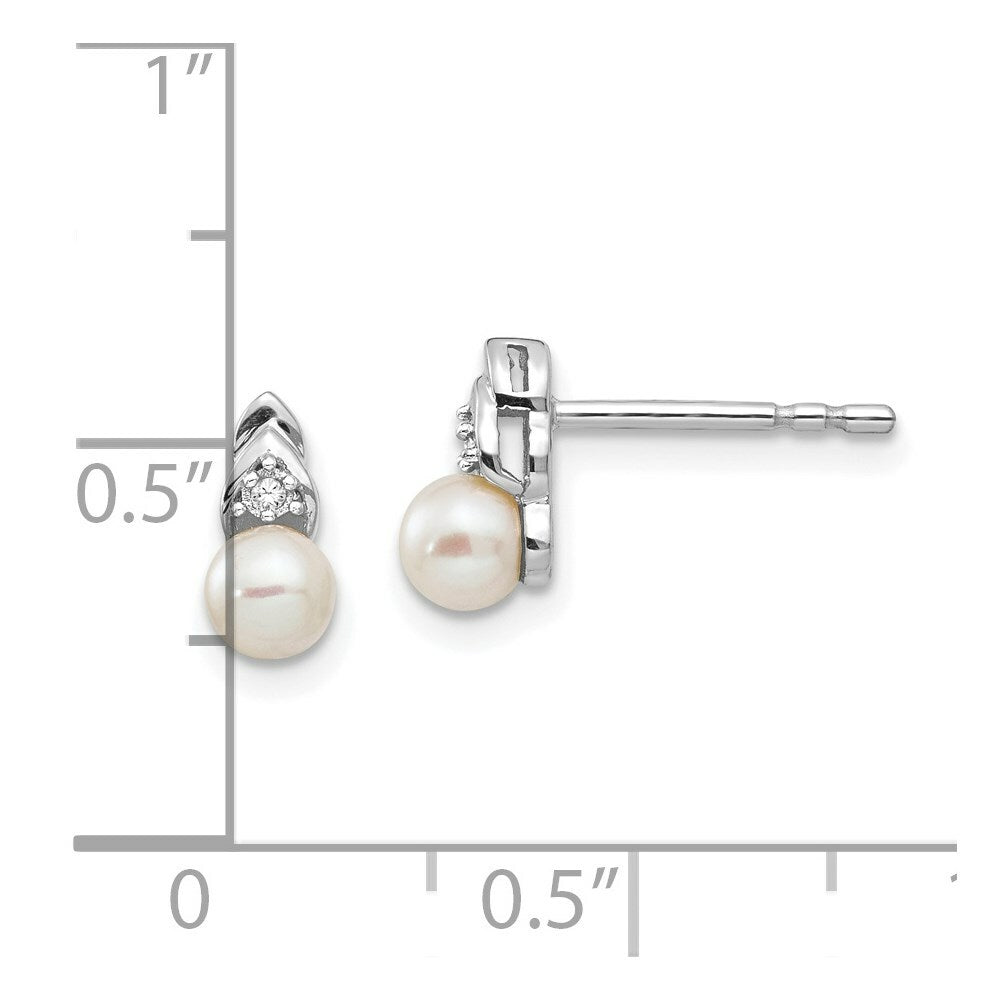 14k White Gold Genuine Freshwater Cultured Pearl Diamond Earring with Diamond Accent, 0.3-Carat Gemweight