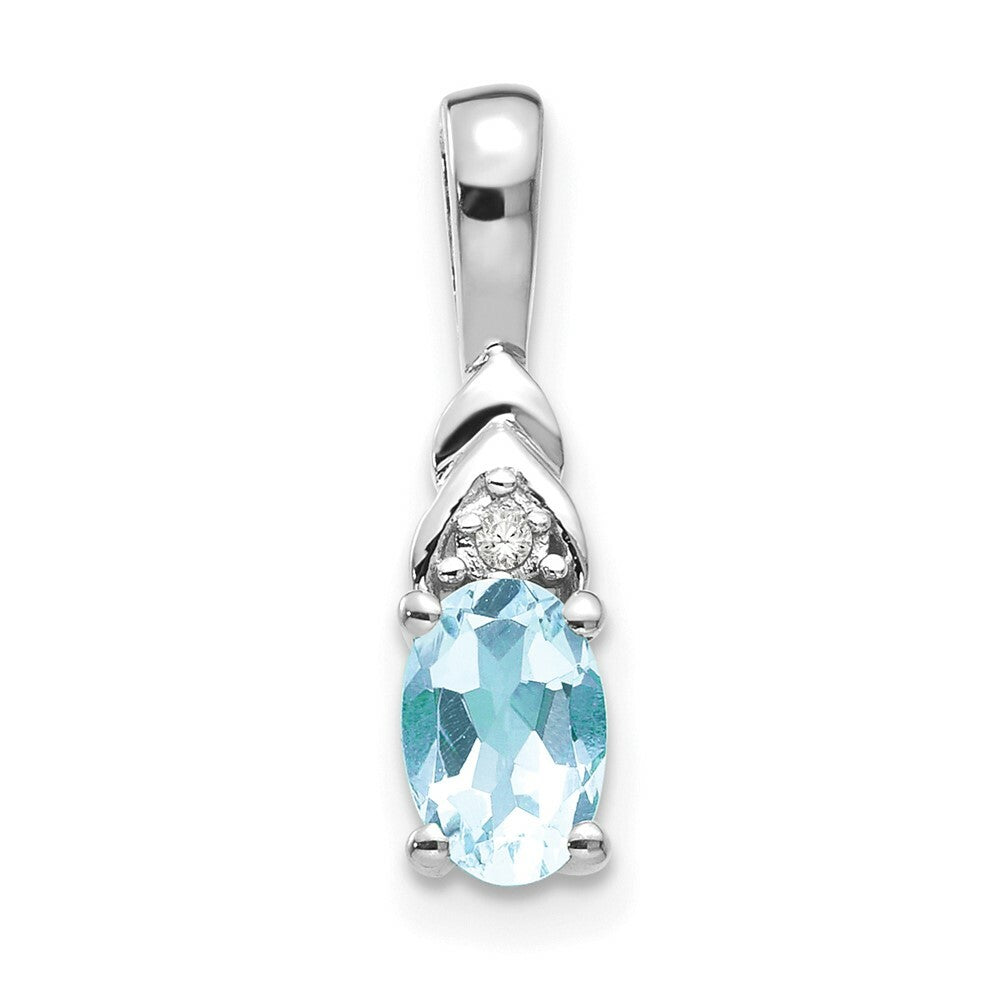 14K White Gold 0.37-Carat Oval Aquamarine and Diamond Pendant