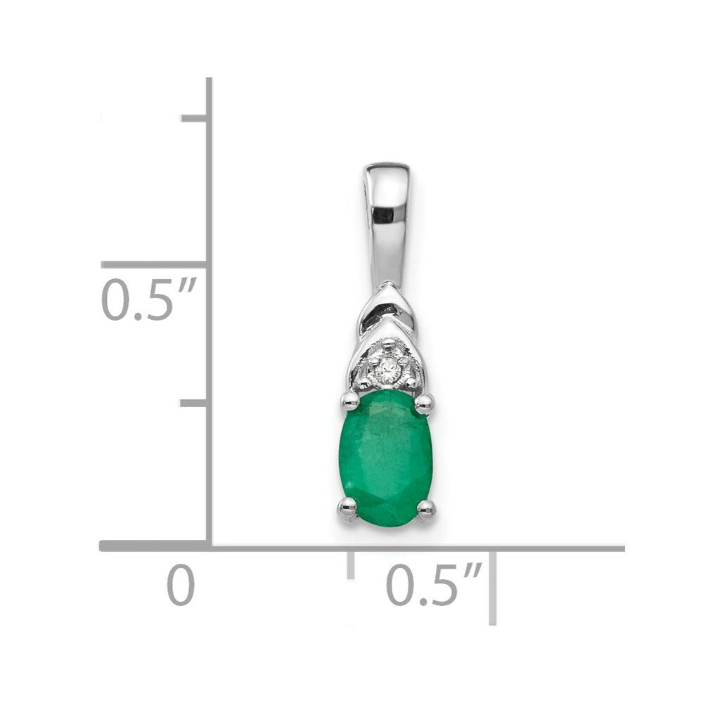 14K White Gold 0.39-Carat Oval Emerald and Diamond Pendant
