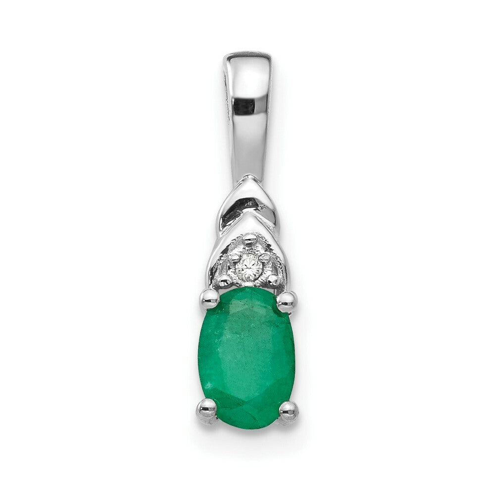 14K White Gold 0.39-Carat Oval Emerald and Diamond Pendant