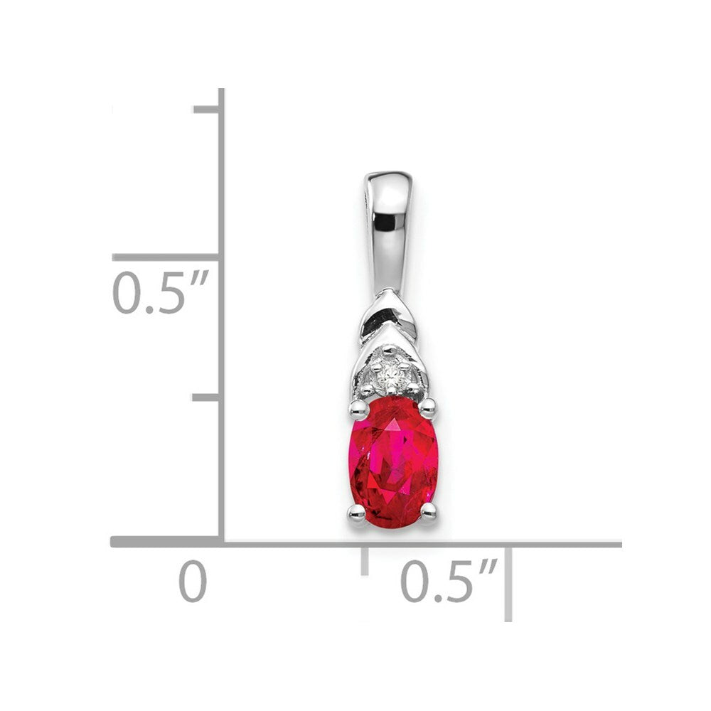 14K White Gold 1/2-Carat Oval Ruby and Diamond Pendant