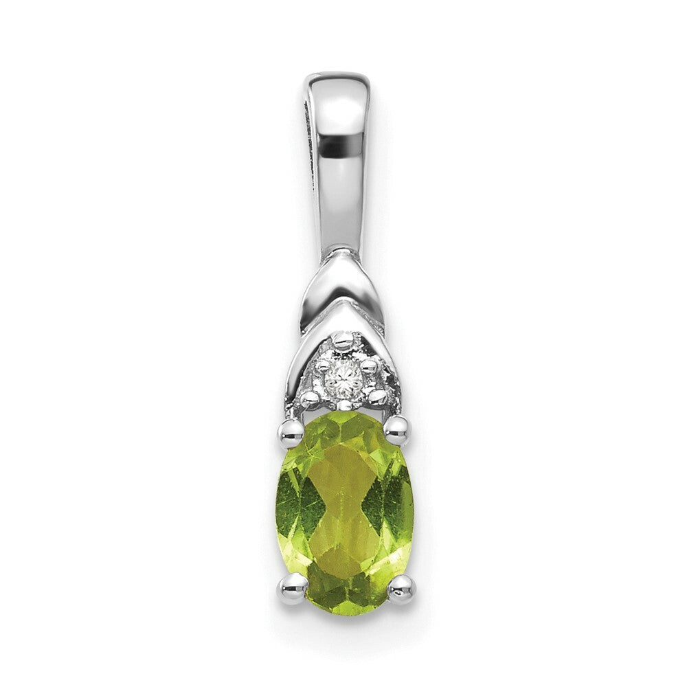 14K White Gold 1/2-Carat Oval Peridot and Diamond Pendant
