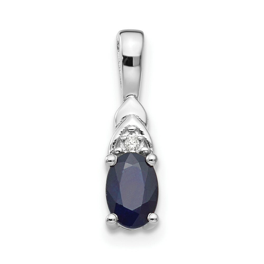 14K White Gold 0.62-Carat Oval Sapphire and Diamond Pendant