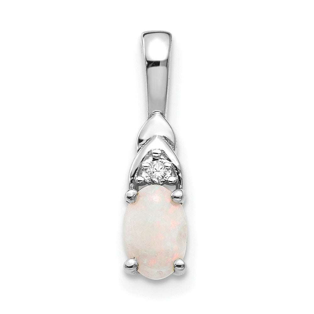 14K White Gold 1/4-Carat Opal and Diamond Pendant