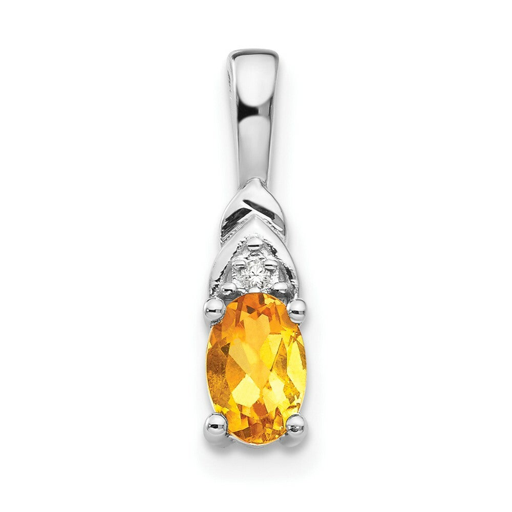 14K White Gold 0.37-Carat Oval Citrine and Diamond Pendant