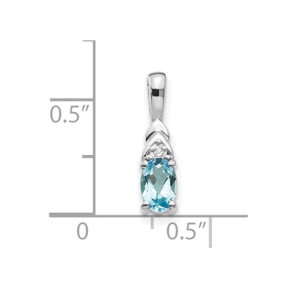14K White Gold 1/2-Carat Oval Blue Topaz and Diamond Pendant