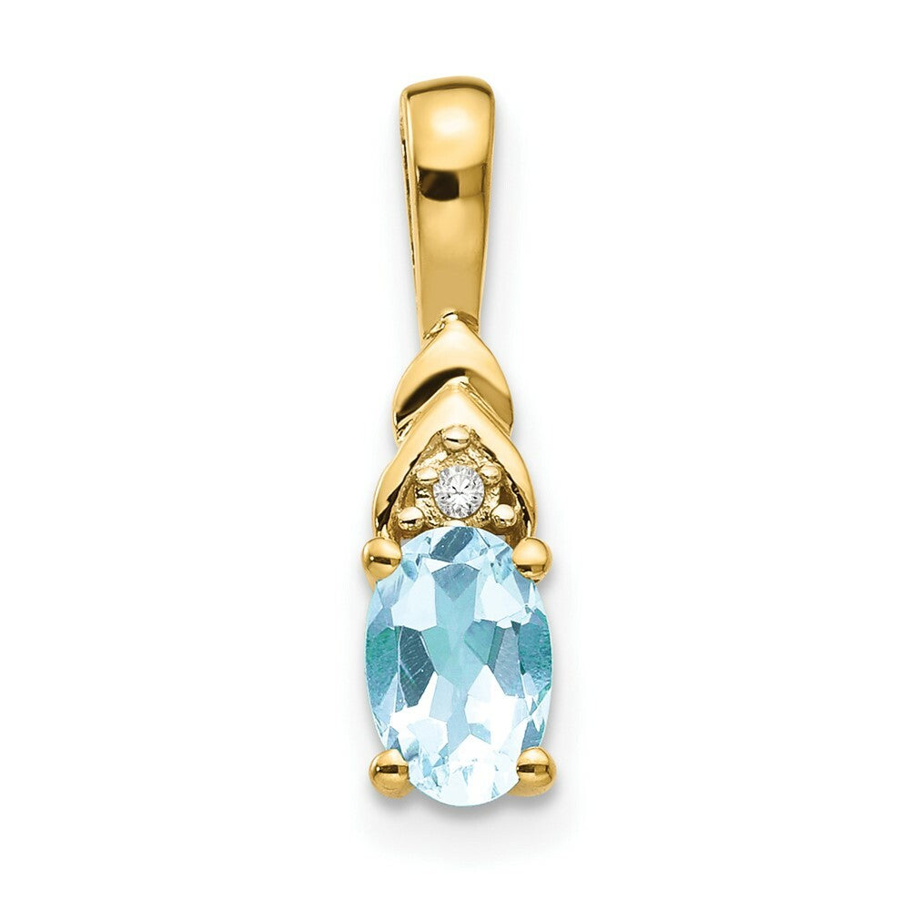 14K Yellow Gold Diamond & 0.38-Carat Oval Aquamarine Pendant