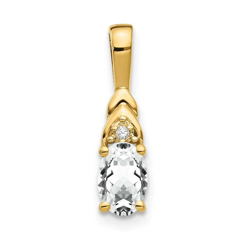 14K Yellow Gold Diamond & 0.64-Carat Oval White Topaz Pendant