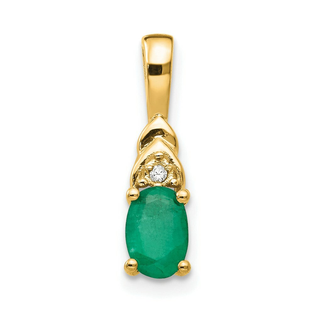 14K Yellow Gold Diamond & 0.40-Carat Oval Emerald Pendant