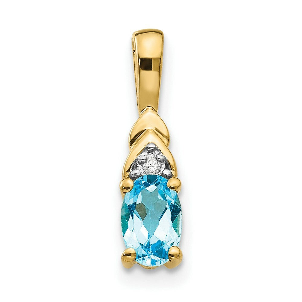 14K Yellow Gold Diamond & 0.64-Carat Oval Blue Topaz Pendant