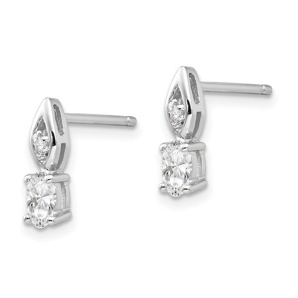 14K White Gold Oval White Topaz Diamond Acdent Earrings