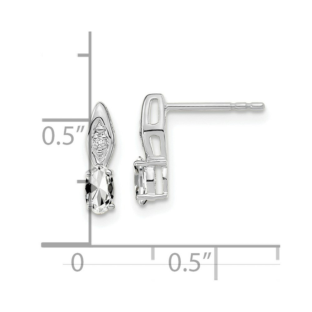 14K White Gold Oval White Topaz Diamond Acdent Earrings