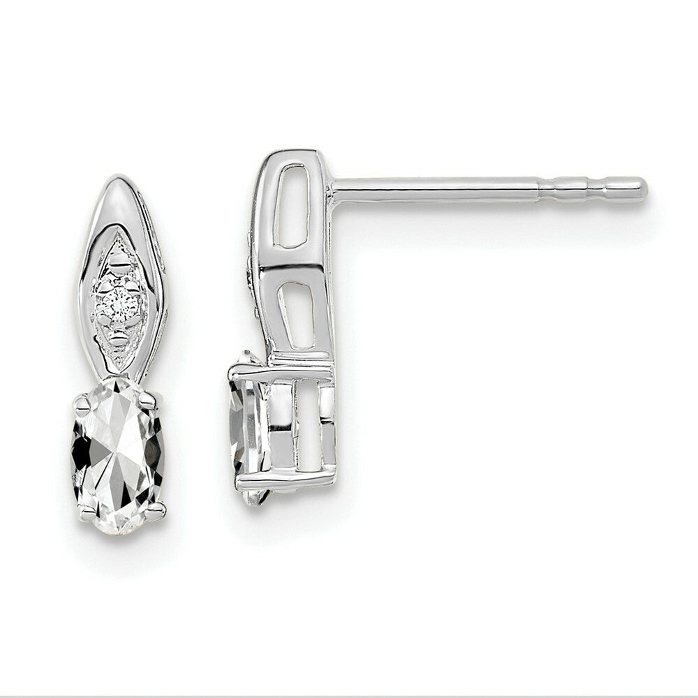 14K White Gold Oval White Topaz Diamond Acdent Earrings