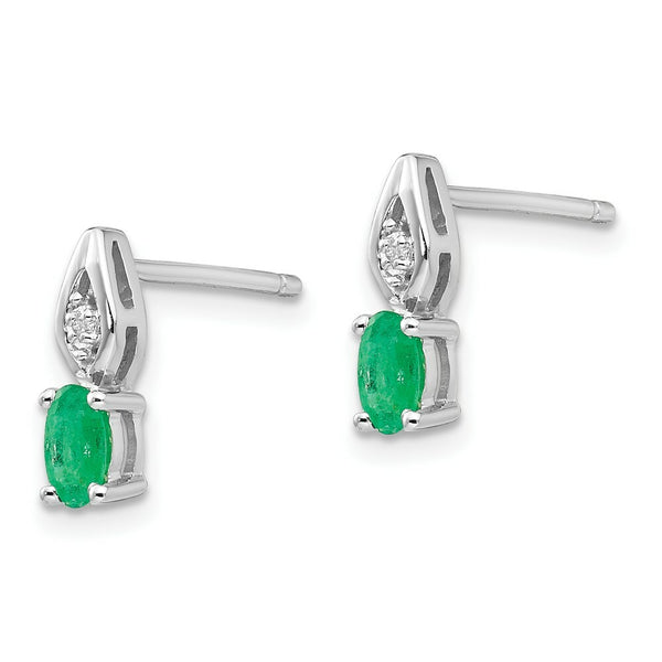14K White Gold Emerald Diamond Earrings