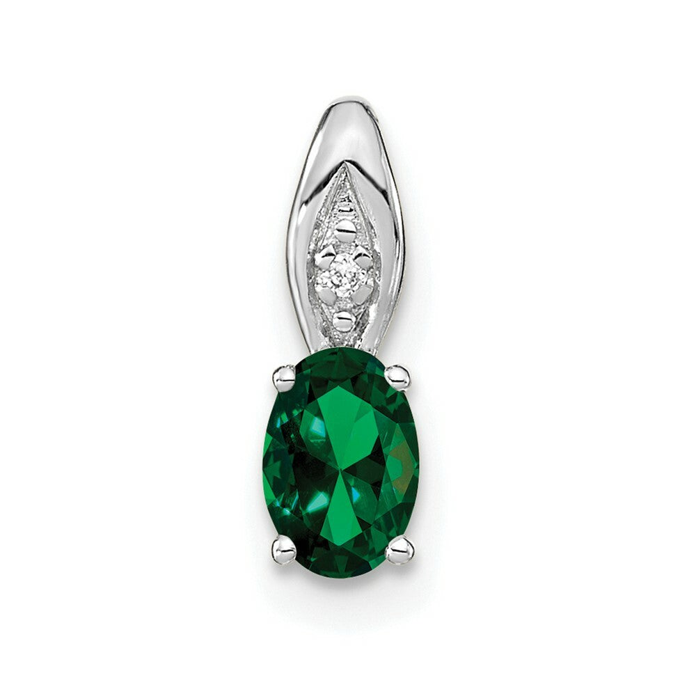 14K White Gold 0.54-Carat Oval Emerald Diamond Pendant
