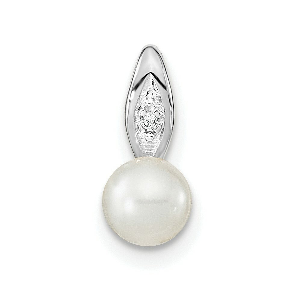 14K White Gold 6mm Genuine Freshwater Cultured Pearl Diamond Pendant