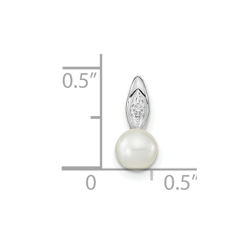 14K White Gold 6mm Genuine Freshwater Cultured Pearl Diamond Pendant