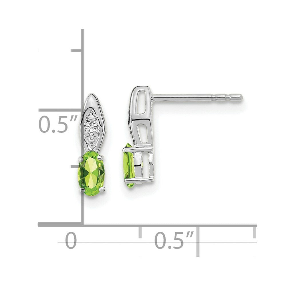 14K White Gold Oval Peridot Diamond Accent August Birthstone Earrings
