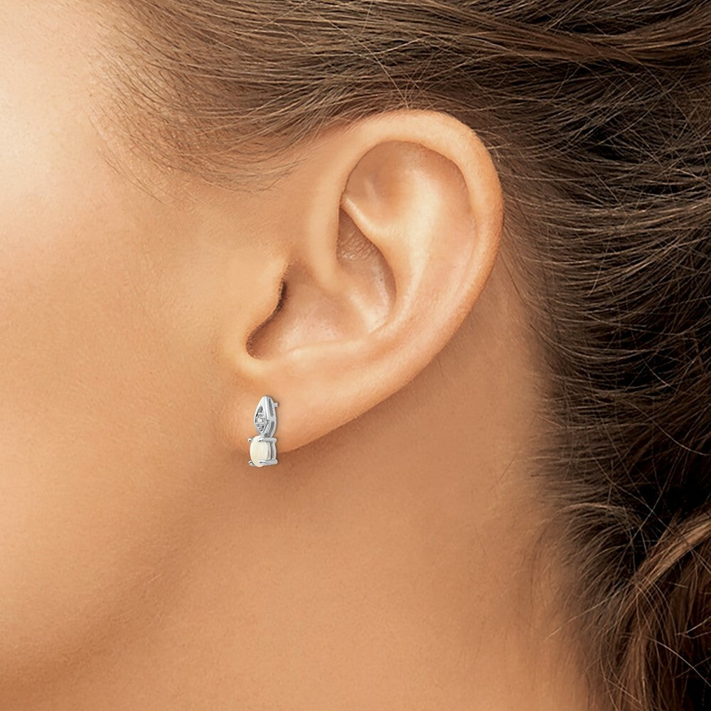 14K White Gold Opal Diamond Earrings