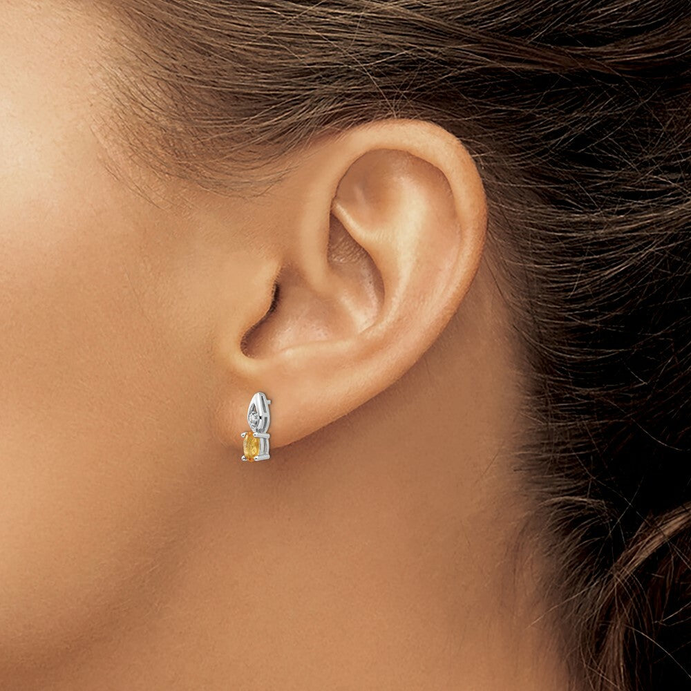 14K White Gold Citrine Diamond Earrings