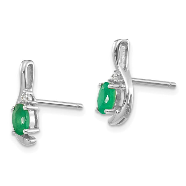 14K White Gold Emerald Diamond Earrings