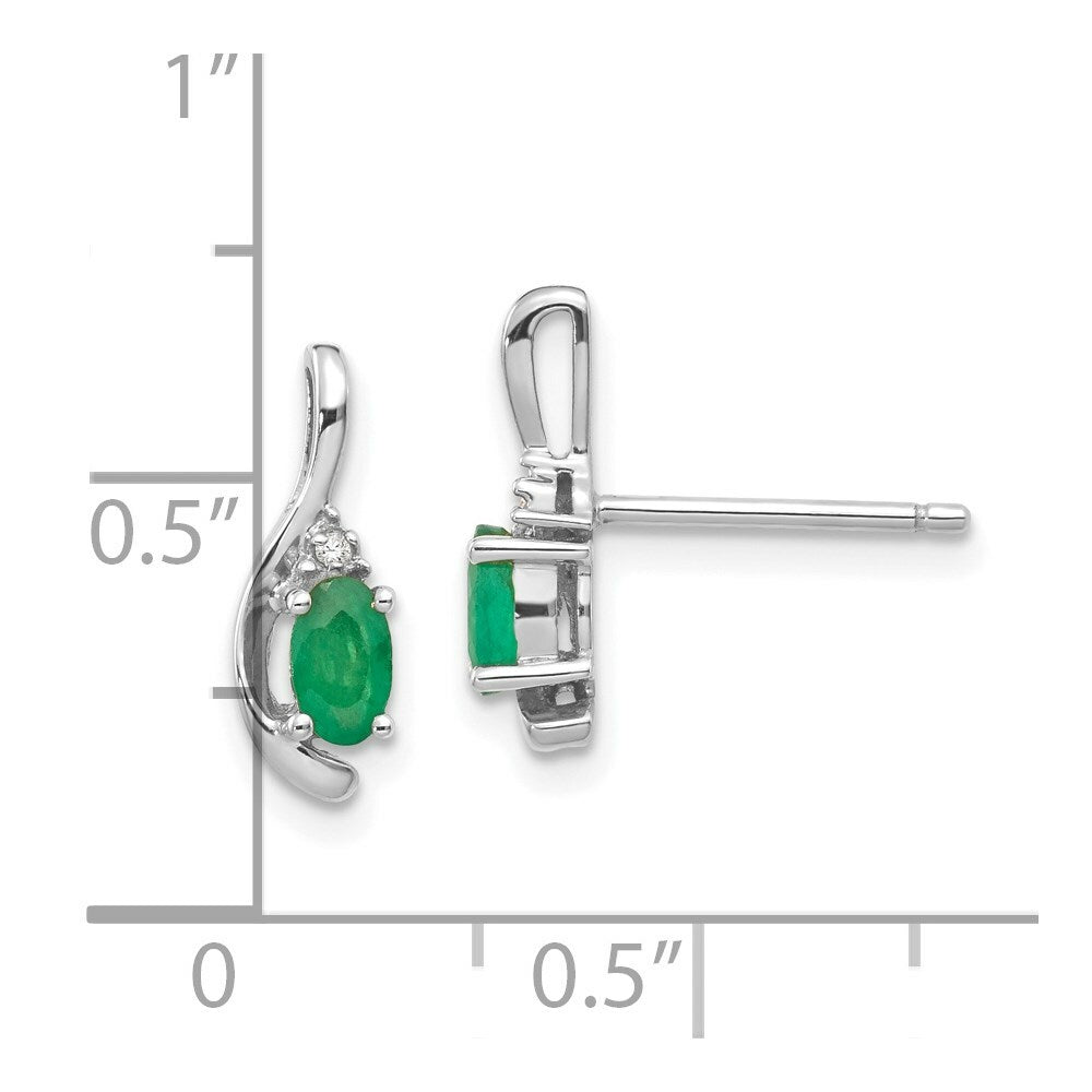 14K White Gold Emerald Diamond Earrings