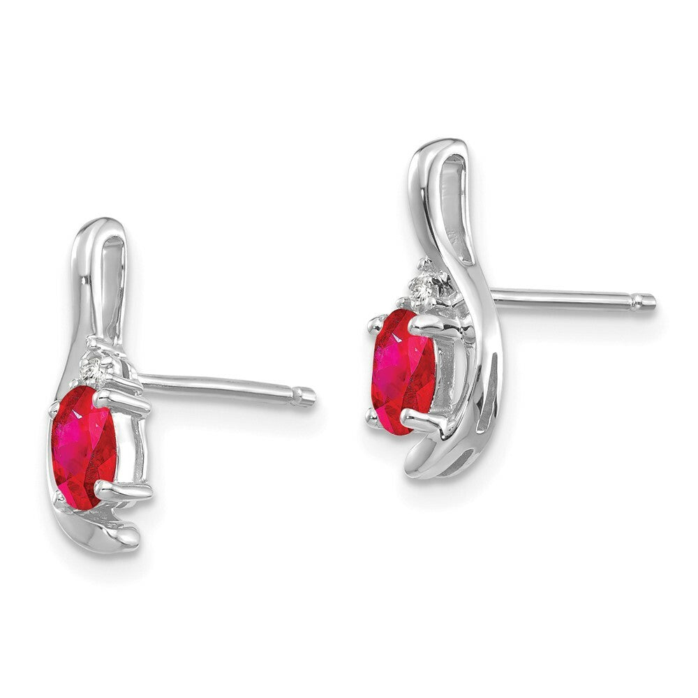 14K White Gold Ruby Diamond Earrings
