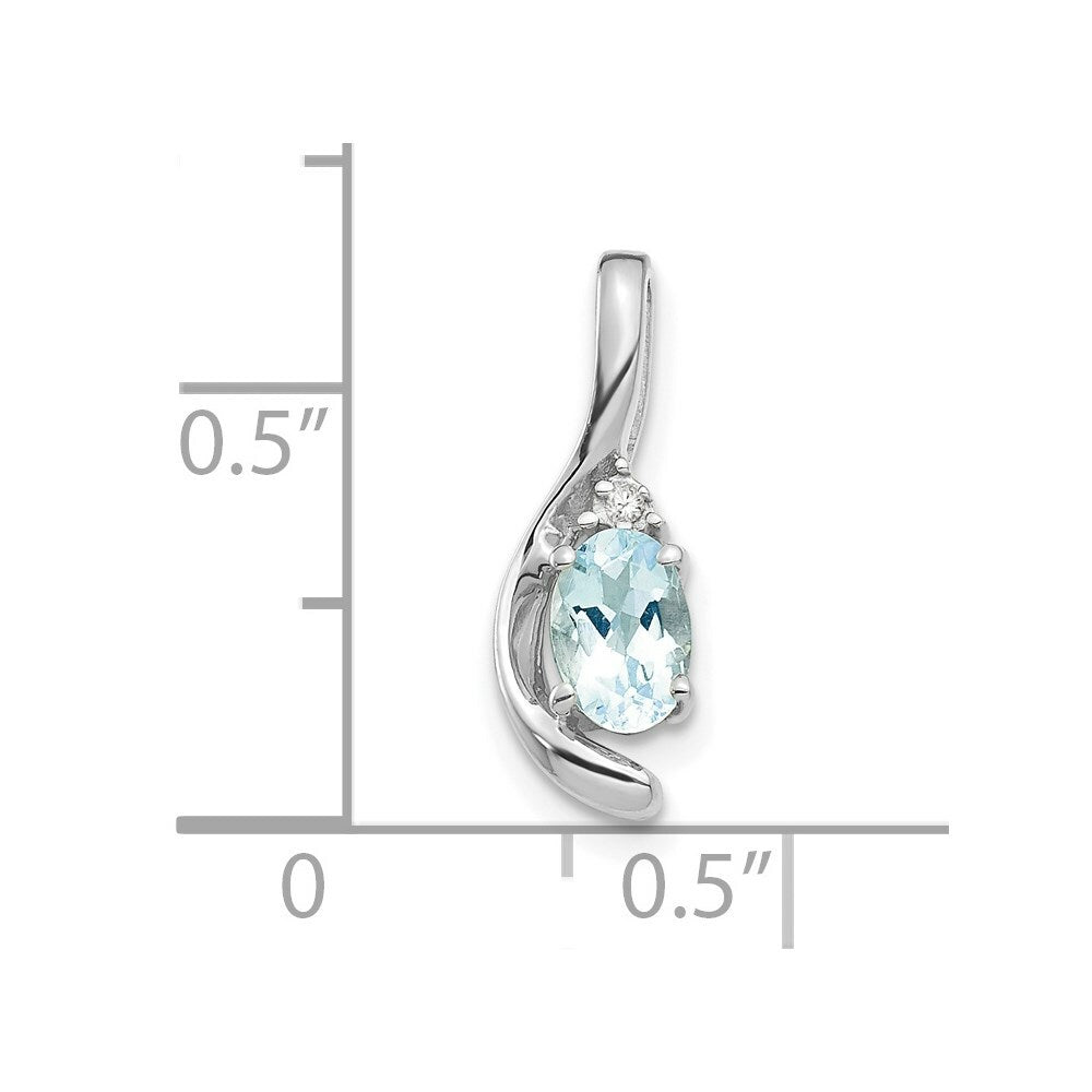 14K White Gold 0.35-Carat Oval Aquamarine Diamond Pendant