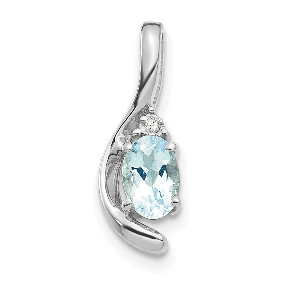 14K White Gold 0.35-Carat Oval Aquamarine Diamond Pendant
