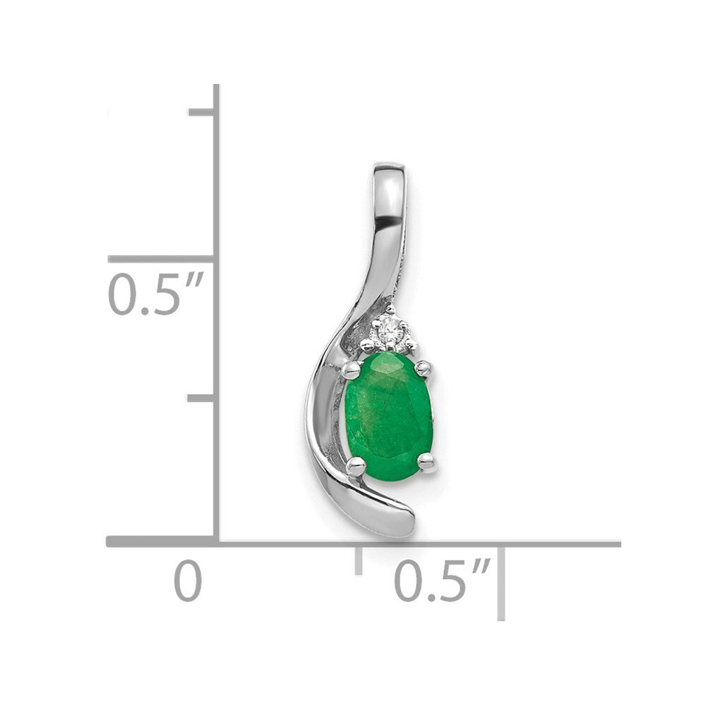 14K White Gold 0.36-Carat Oval Emerald Diamond Pendant