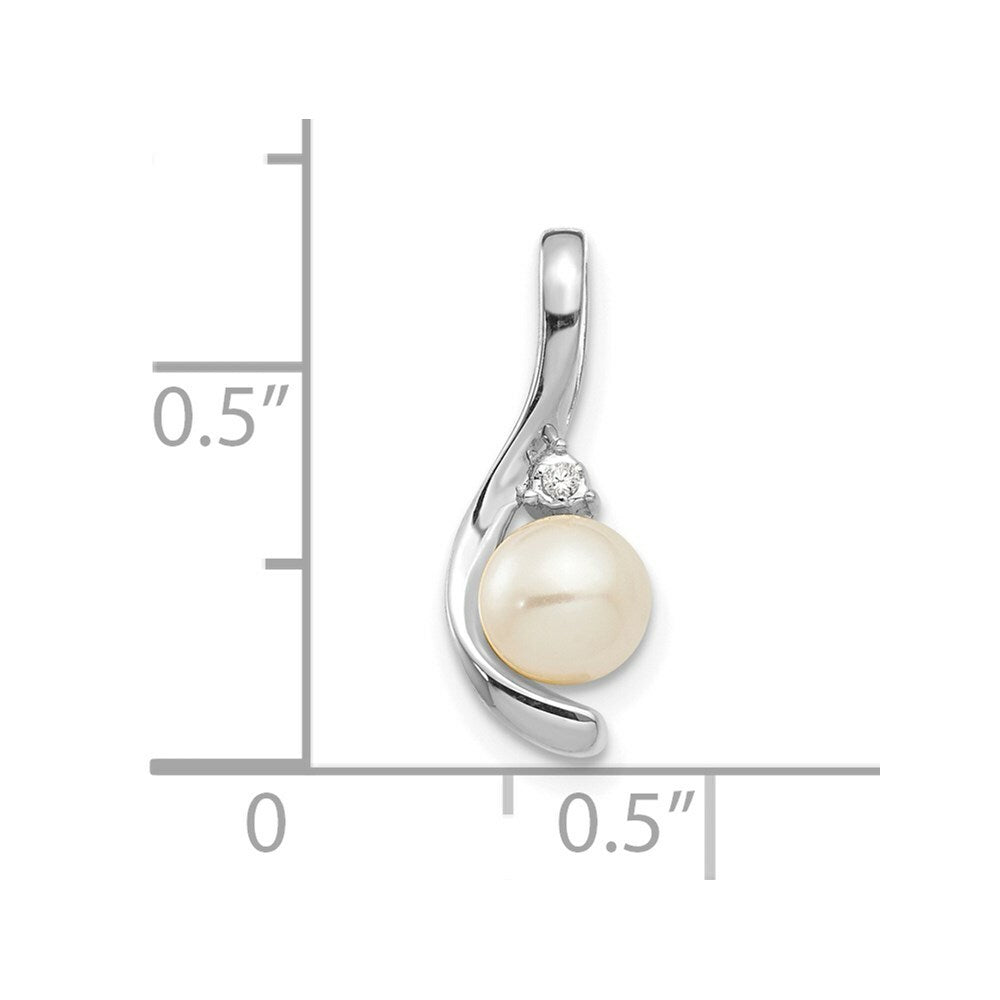 14K White Gold 7mm Genuine Freshwater Cultured Pearl Diamond Pendant