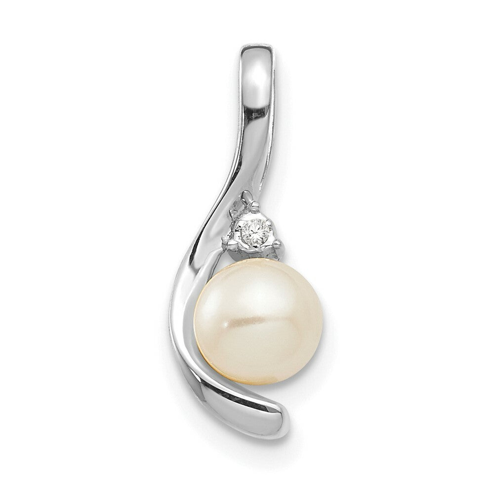 14K White Gold 7mm Genuine Freshwater Cultured Pearl Diamond Pendant