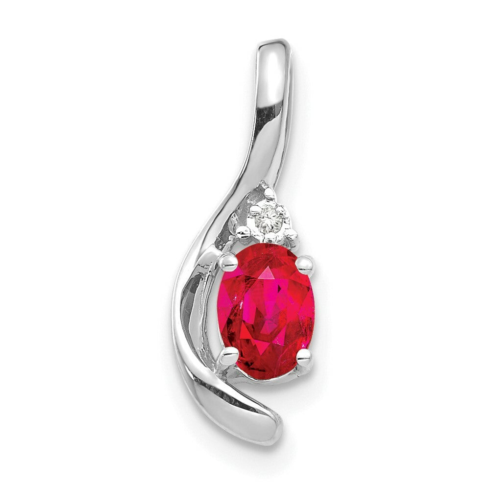 14K White Gold 0.68-Carat Oval Ruby Diamond Pendant