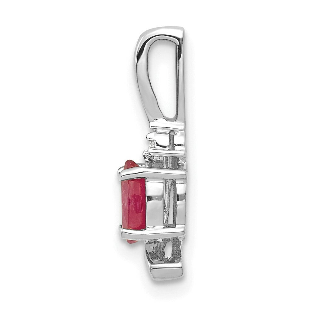 14K White Gold 0.68-Carat Oval Ruby Diamond Pendant
