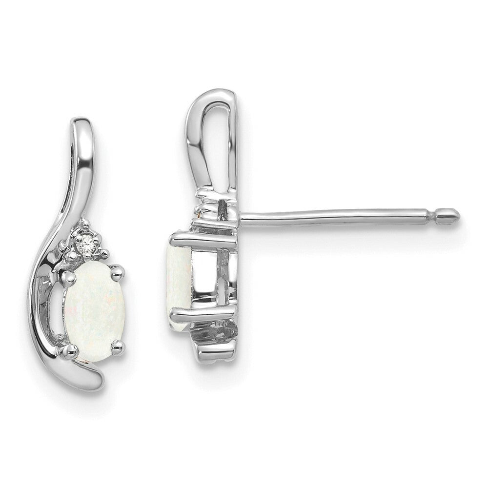14K White Gold Opal Diamond Earrings