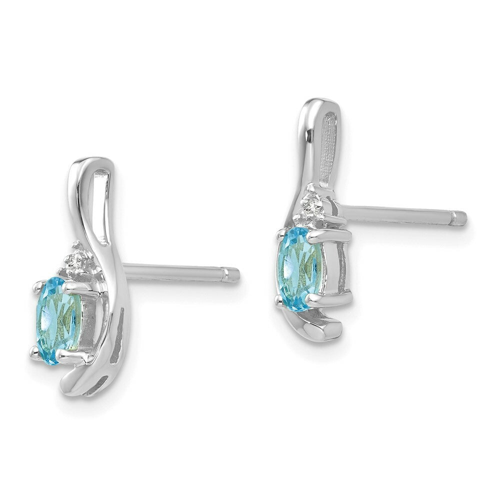 14K White Gold Oval Blue Topaz Diamond Accent Earrings