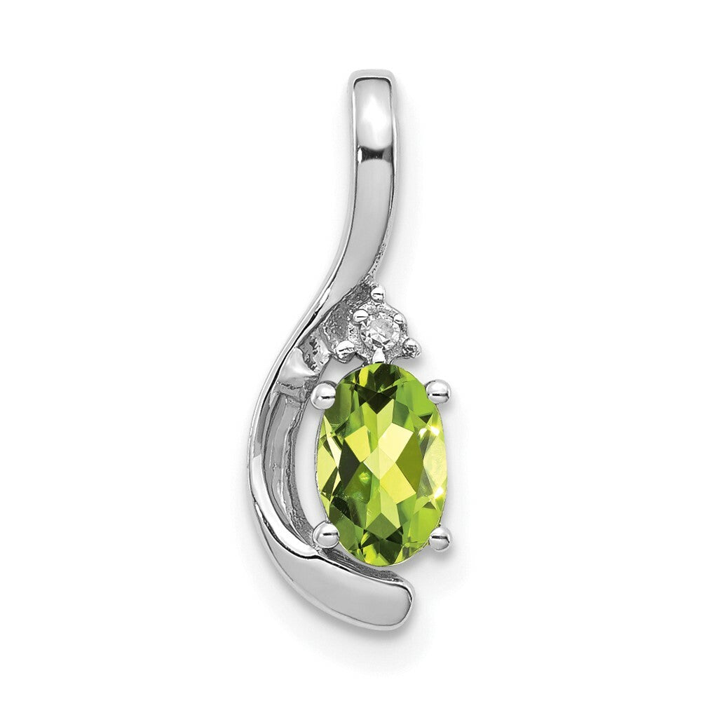 14K White Gold 0.45-Carat Oval Peridot Diamond Pendant