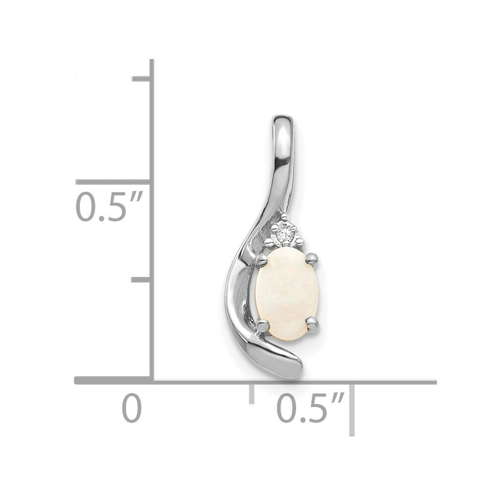 14K White Gold 0.35-Carat Oval Opal Diamond Pendant