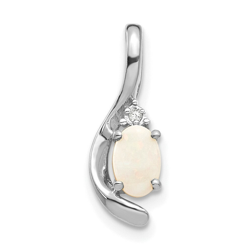 14K White Gold 0.35-Carat Oval Opal Diamond Pendant