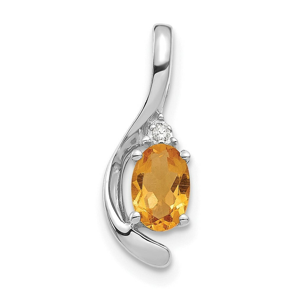 14K White Gold 0.40-Carat Oval Citrine Diamond Pendant