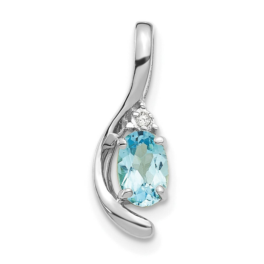 14K White Gold 0.59-Carat Oval Blue Topaz Diamond Pendant