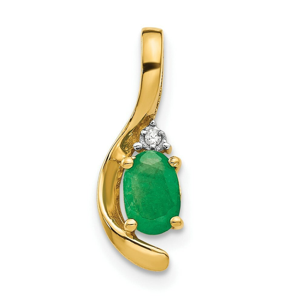 14K Yellow Gold Diamond & 0.37-Carat Oval Emerald Pendant