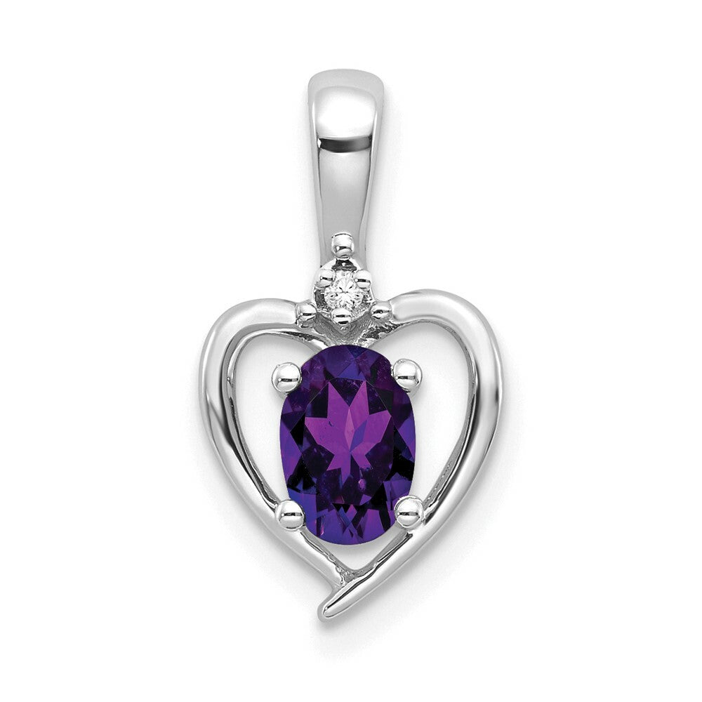 14K White Gold 0.46-Carat Oval Amethyst Diamond Pendant
