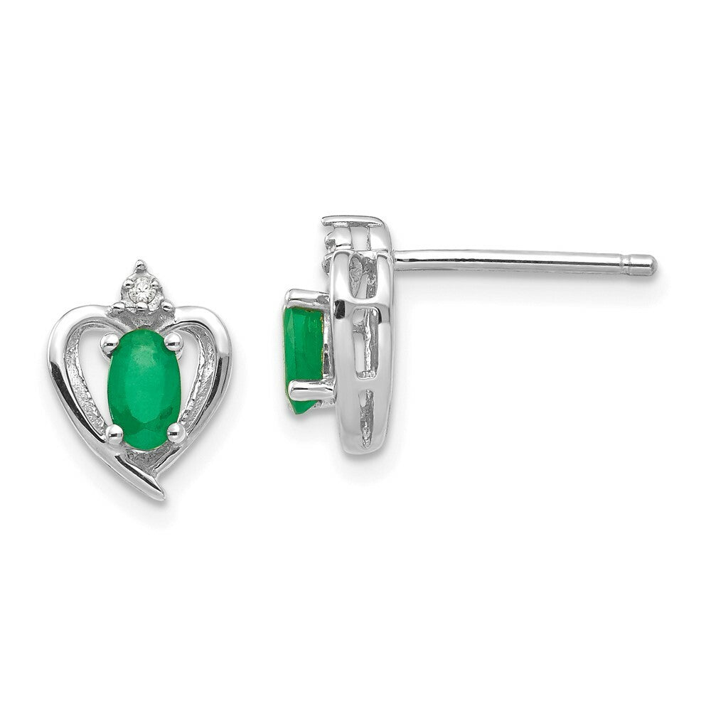 14K White Gold Emerald Diamond Earrings