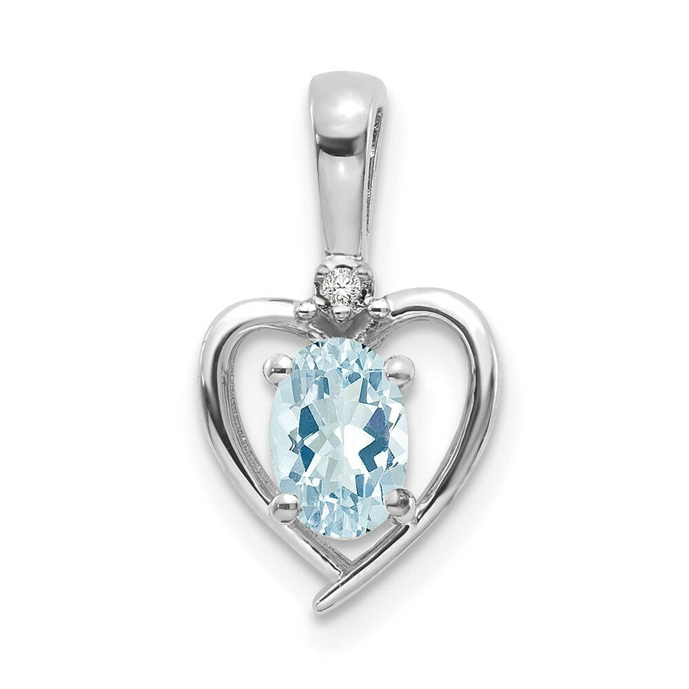 14K White Gold 0.40-Carat Oval Aquamarine Diamond Pendant