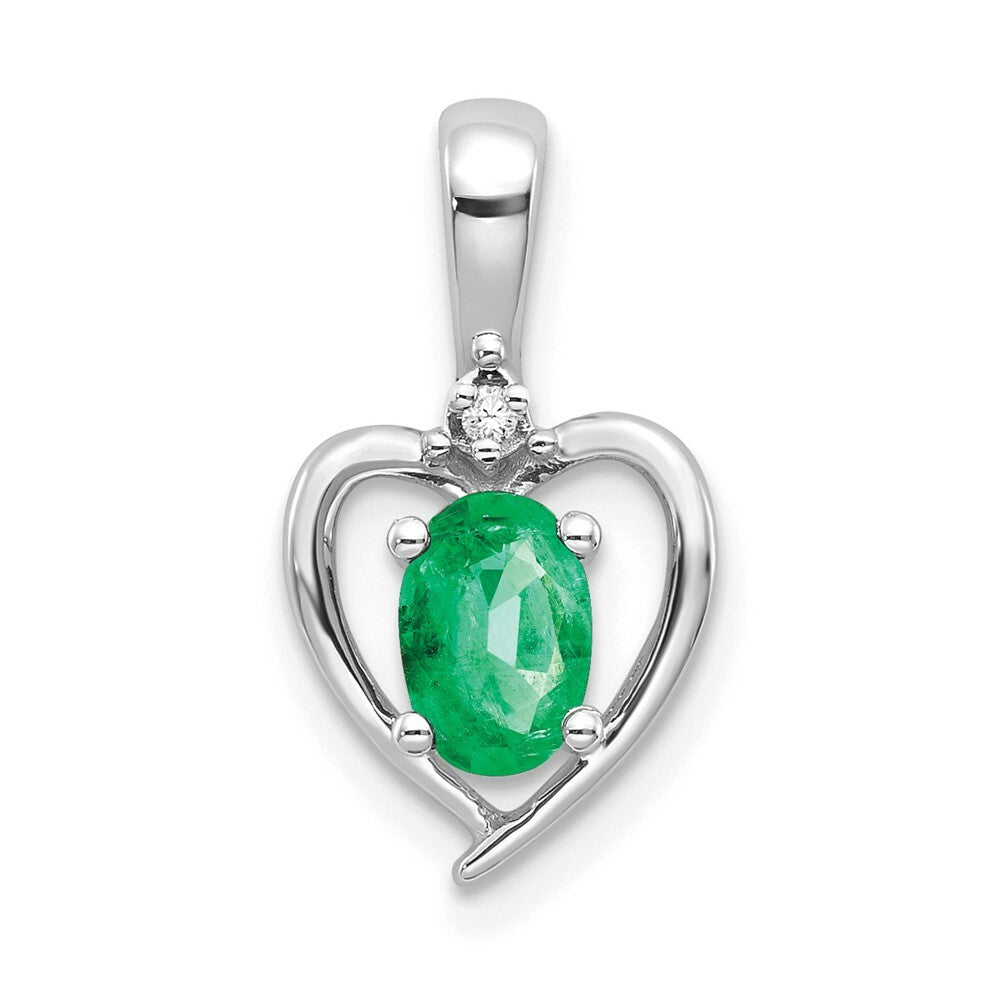 14K White Gold 0.37-Carat Oval Emerald Diamond Pendant
