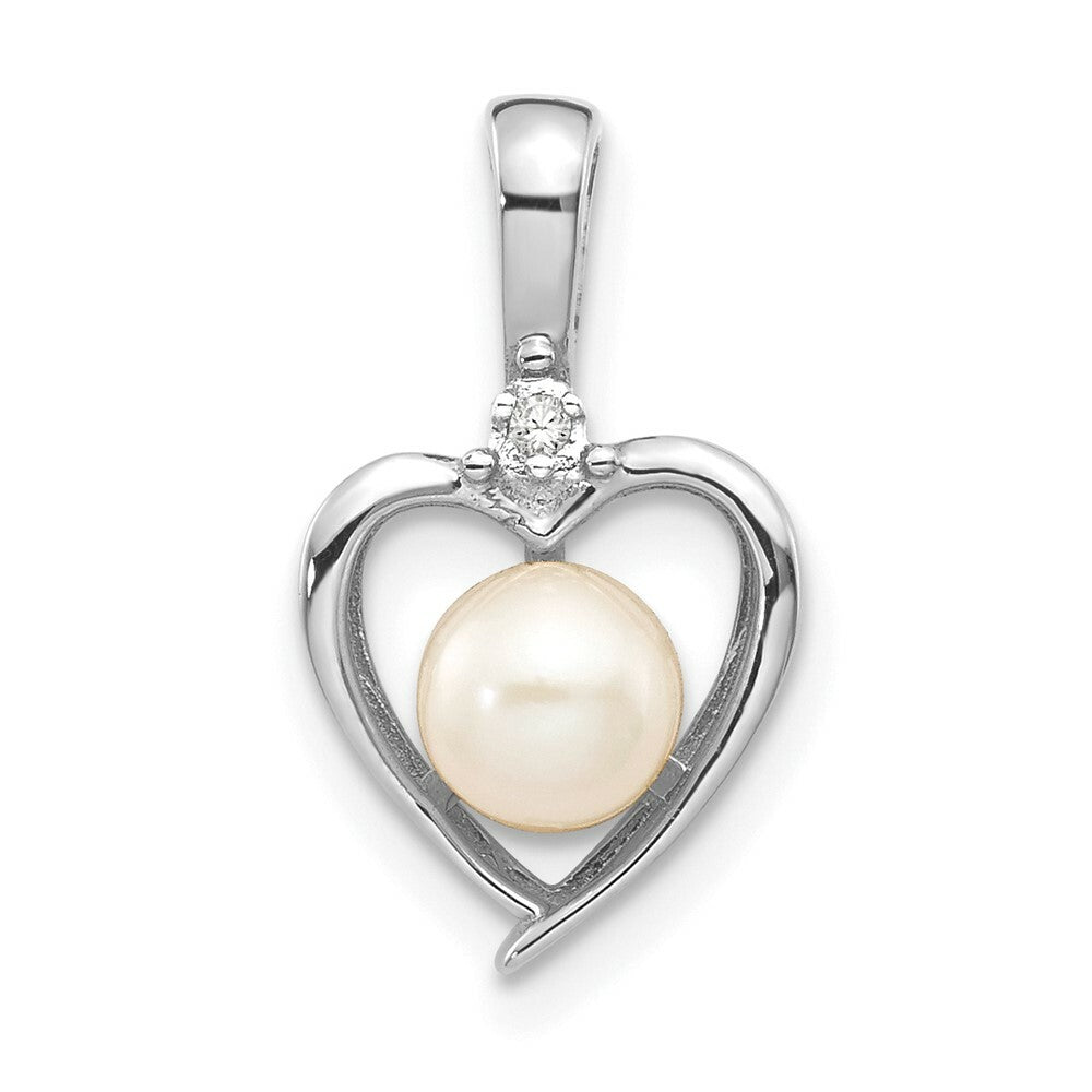 14K White Gold 7mm Genuine Freshwater Cultured Pearl Diamond Pendant
