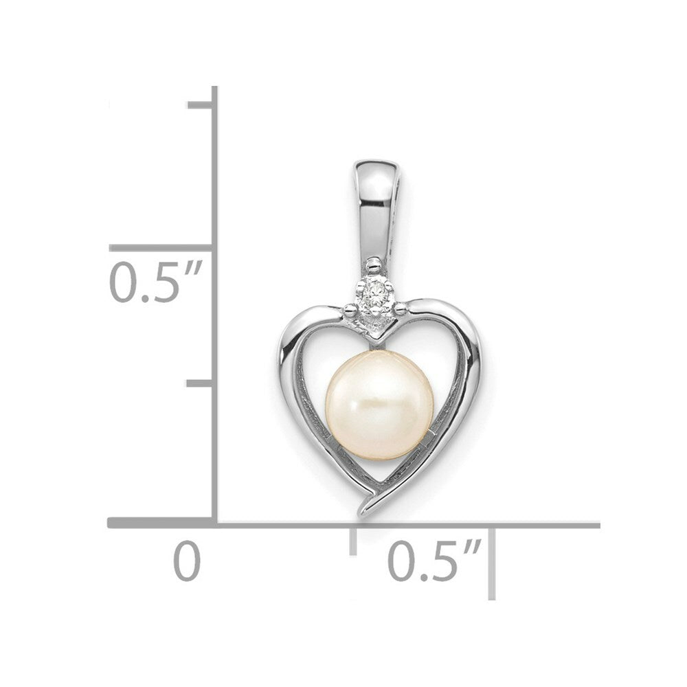 14K White Gold 7mm Genuine Freshwater Cultured Pearl Diamond Pendant