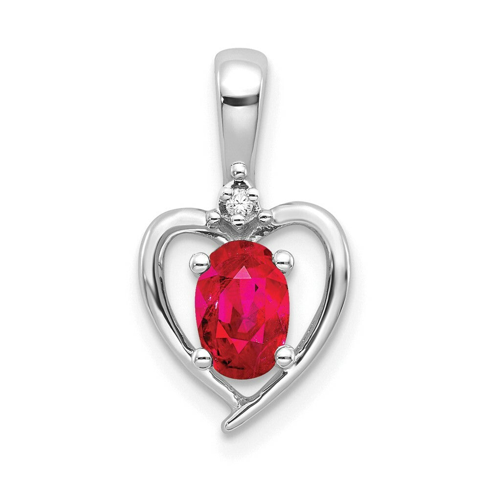 14K White Gold 0.47-Carat Oval Ruby Diamond Pendant