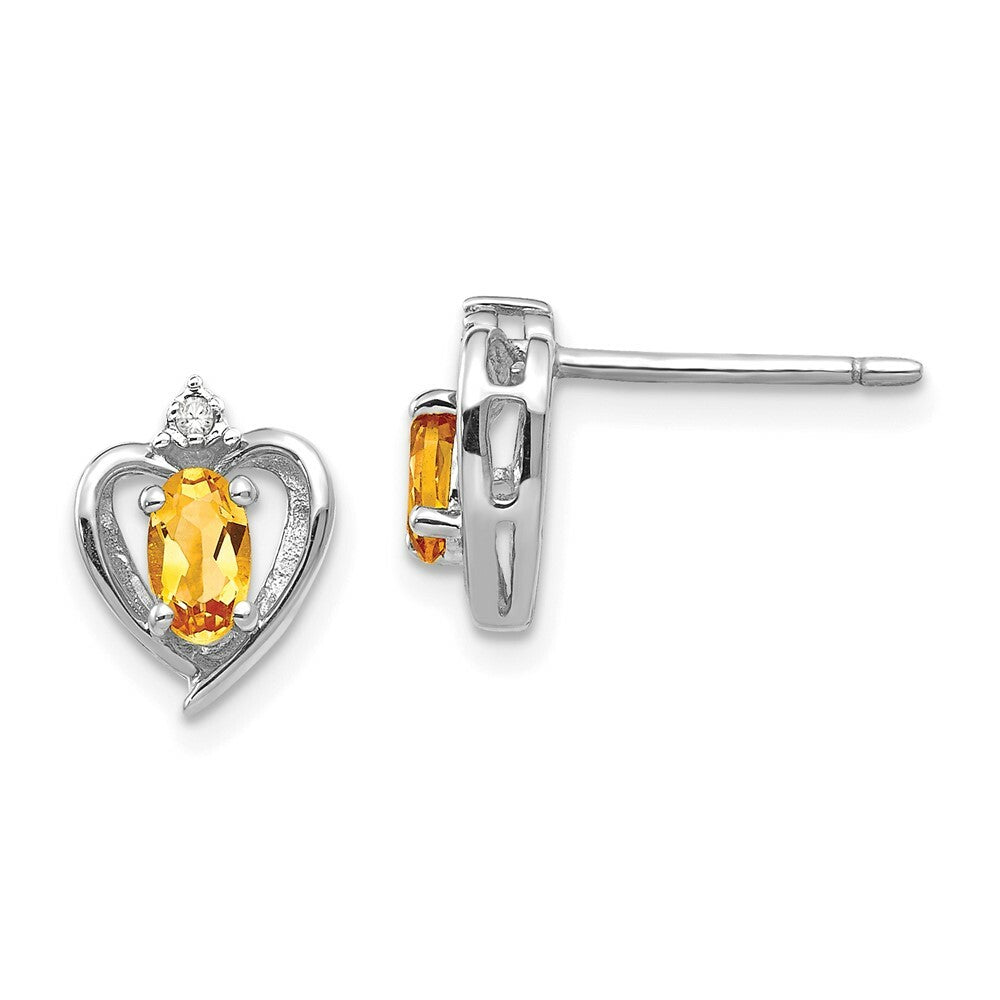 14K White Gold 0.35-Carat Oval Citrine Diamond Accent Heart Earrings